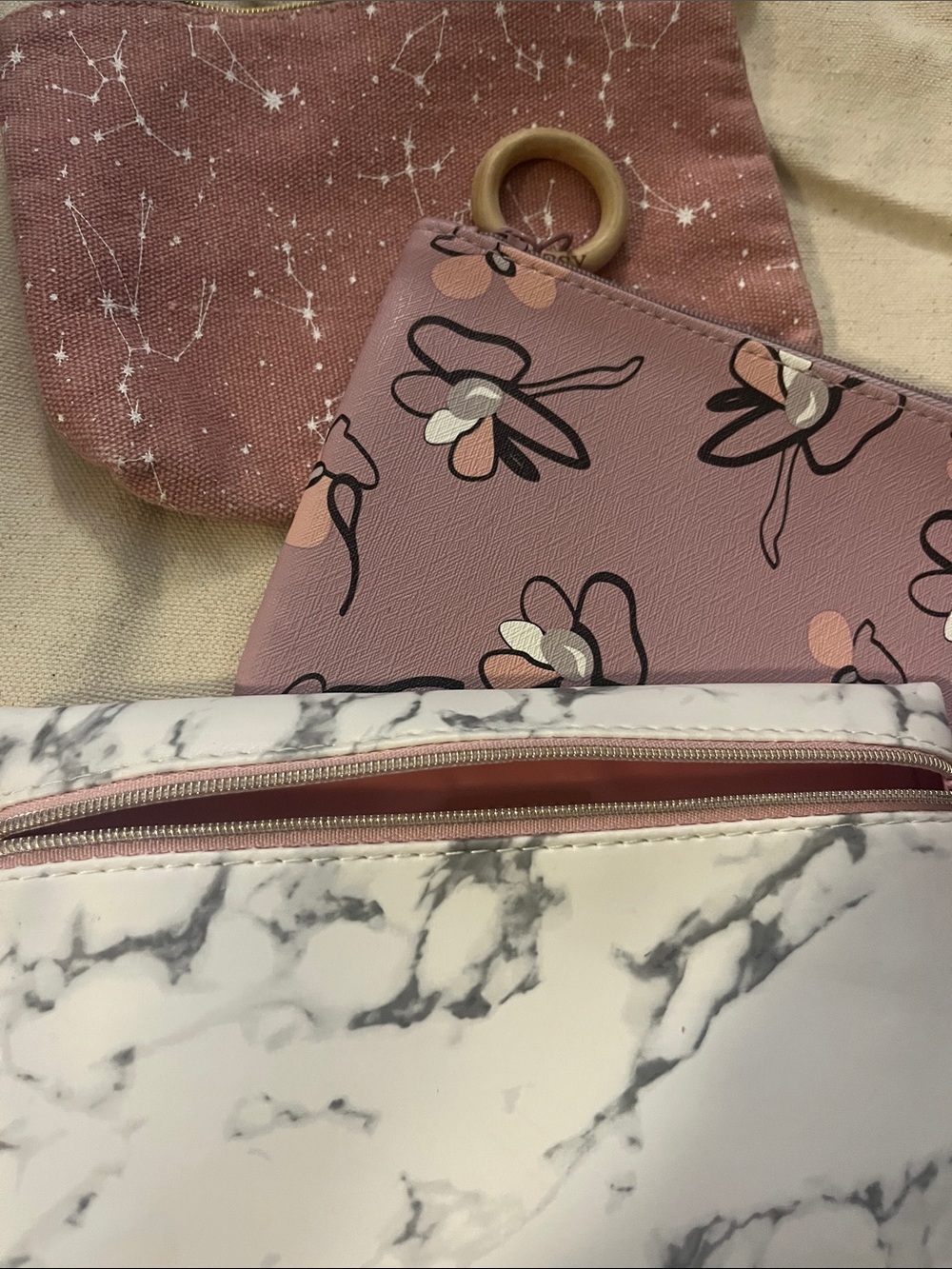 Pink Floral Convertible Women's Clutch Pouch Set Lavender Colors Cosmetic 107
